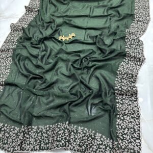 Vichitra Silk Party Wear Saree with Rose Gold Floral Embroidered Border & Blouse Piece for Ethnic Wear online India