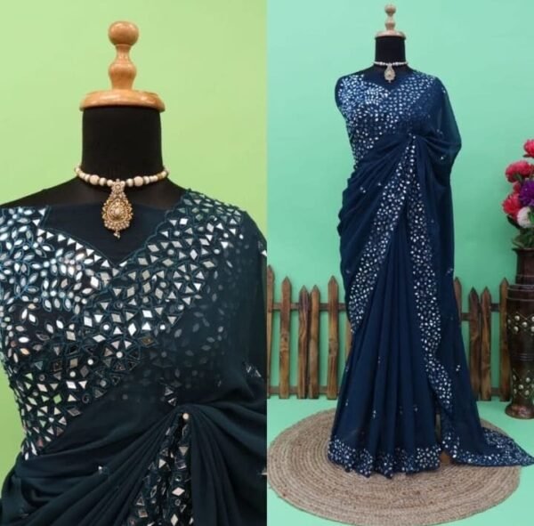 Elegant Black Pure Chiffon Handcrafted Stone Work Bridal Party Wear Saree with Designer Blouse Piece for Ethnic Wear online India