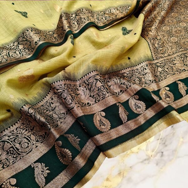 Traditional Aqua Teal Handwoven Mahabalipuram Silk Saree with Navy Blue Antique Gold Zari Border for Ethnic Wear online India