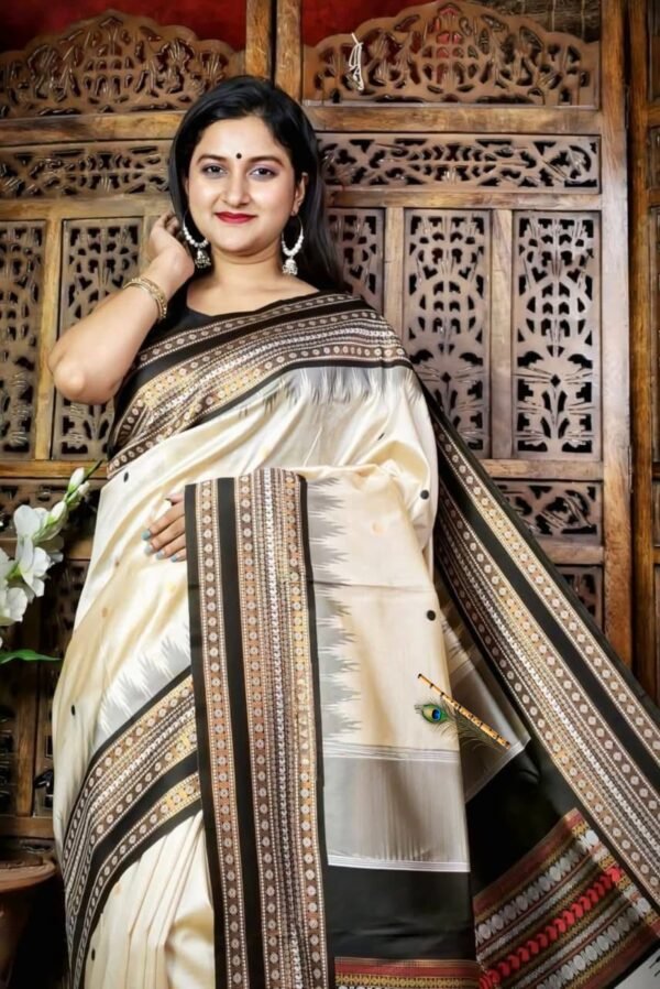 Premium Handwoven Tussar Silk Saree with Traditional Border & Rich Ethnic Pallu Free Size with Blouse Piece