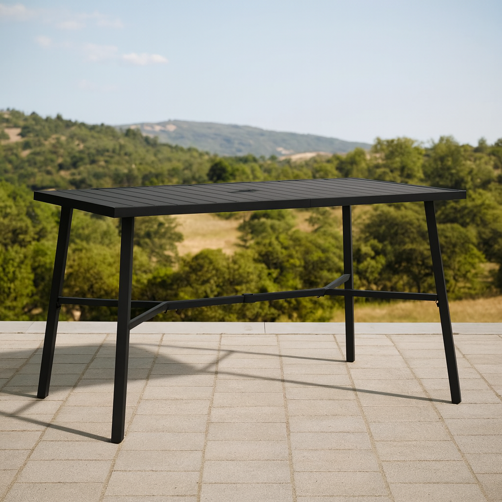 Premium Black Aluminum Outdoor Patio Dining Table with Slatted Top