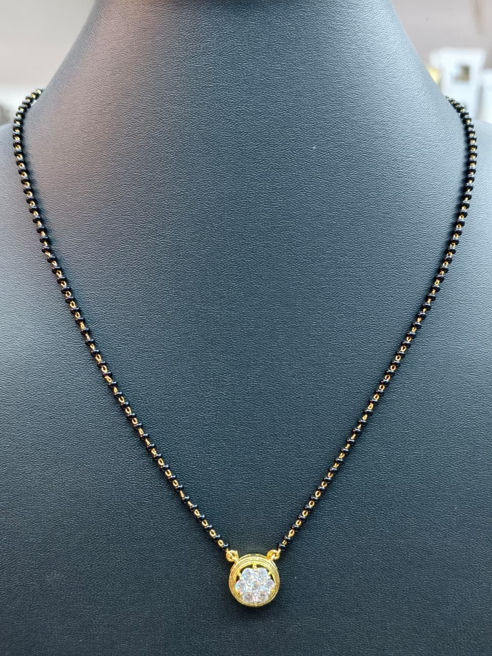 Black Beads Diamond Replica Mangal sutra Necklace with GJ Polish 18" inch