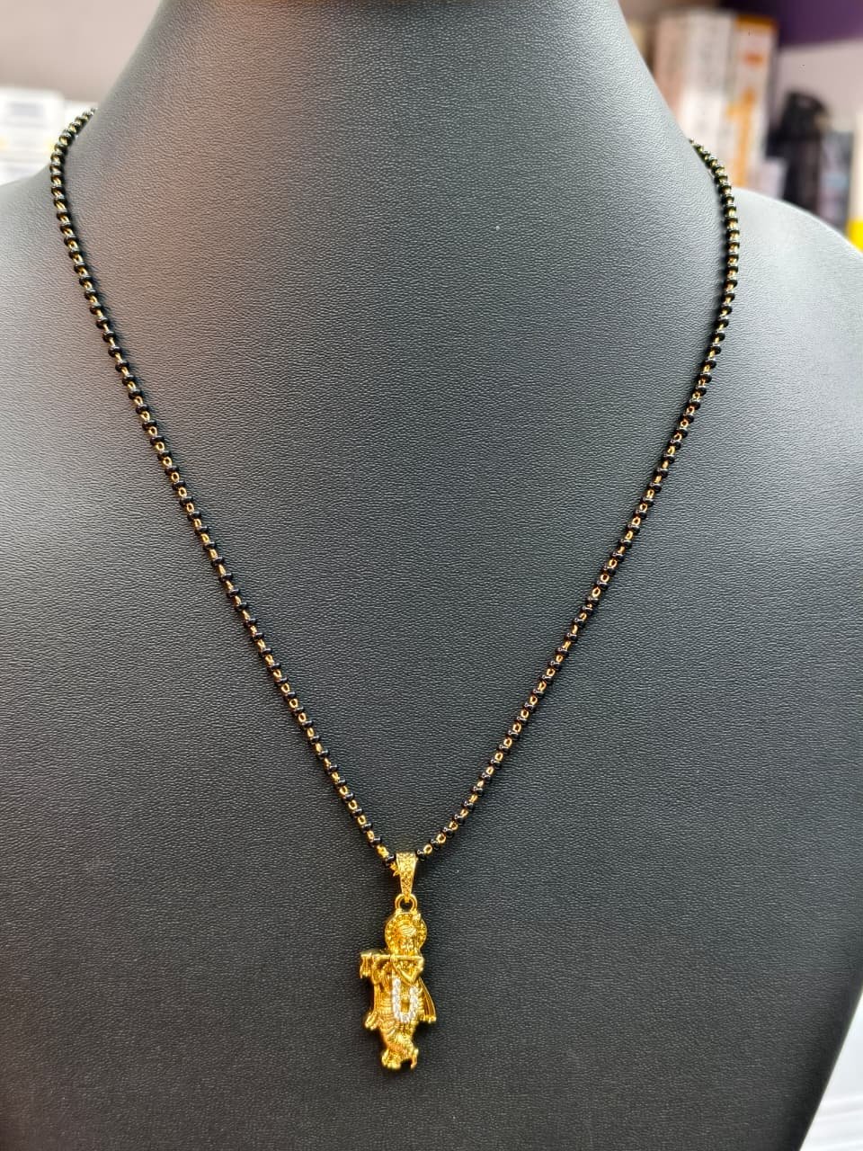 Black Beads Gold Polish Lord Krishna Pendant Mangal sutra Necklace 18" Inch
