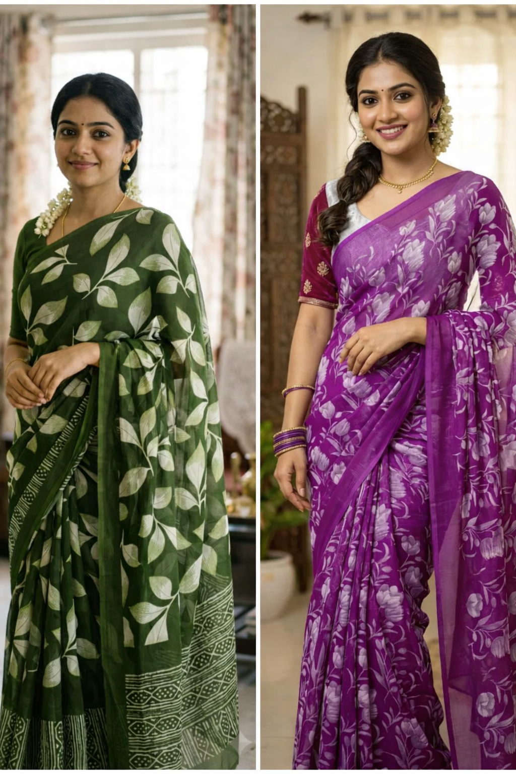 Women’s Soft Georgette Leaf Print Saree with Designer Border