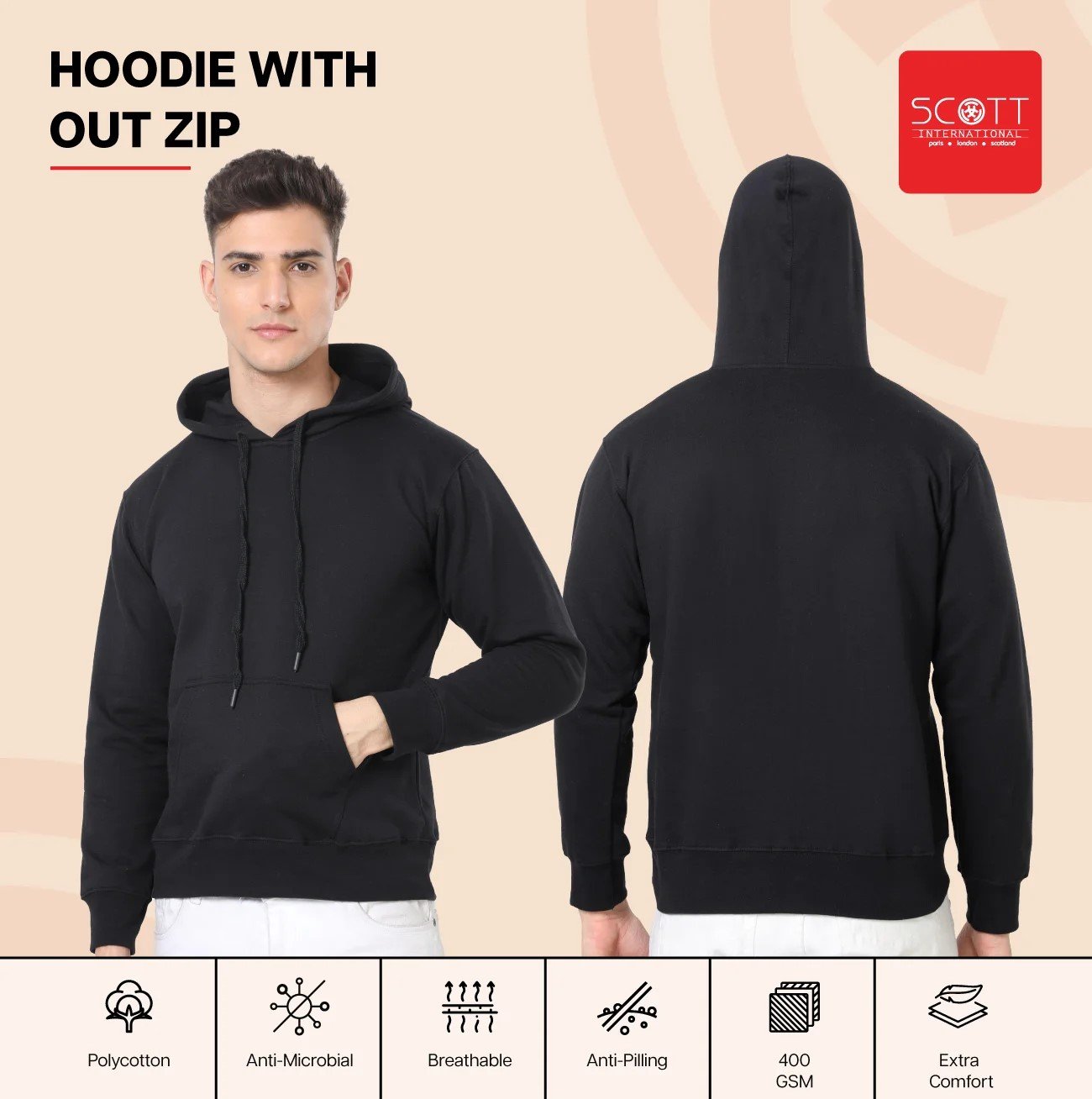 Grey Melange HOODIES WITHOUT ZIP 400 GSM for Top Wear online India