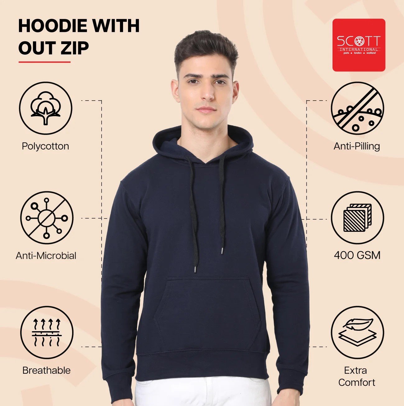 Grey Melange HOODIES WITHOUT ZIP 400 GSM for Top Wear online India