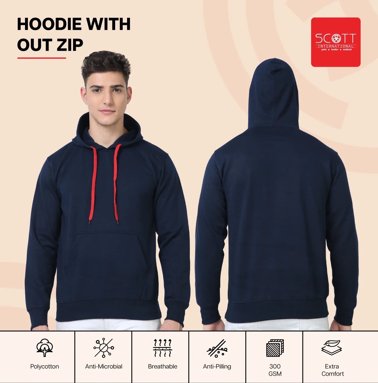 Navy Blue HOODIES WITHOUT ZIP 300 GSM