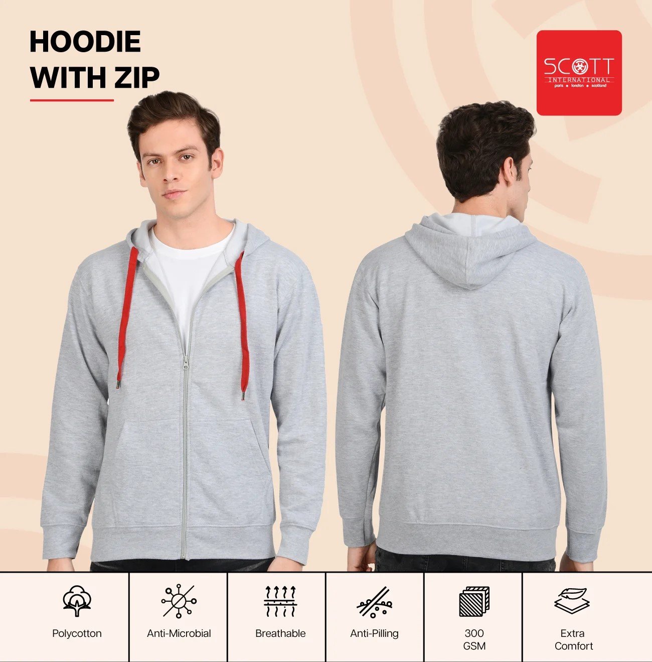 Stylish Navy Melange HOODIES WITH ZIP 300 GSM for Top Wear online India