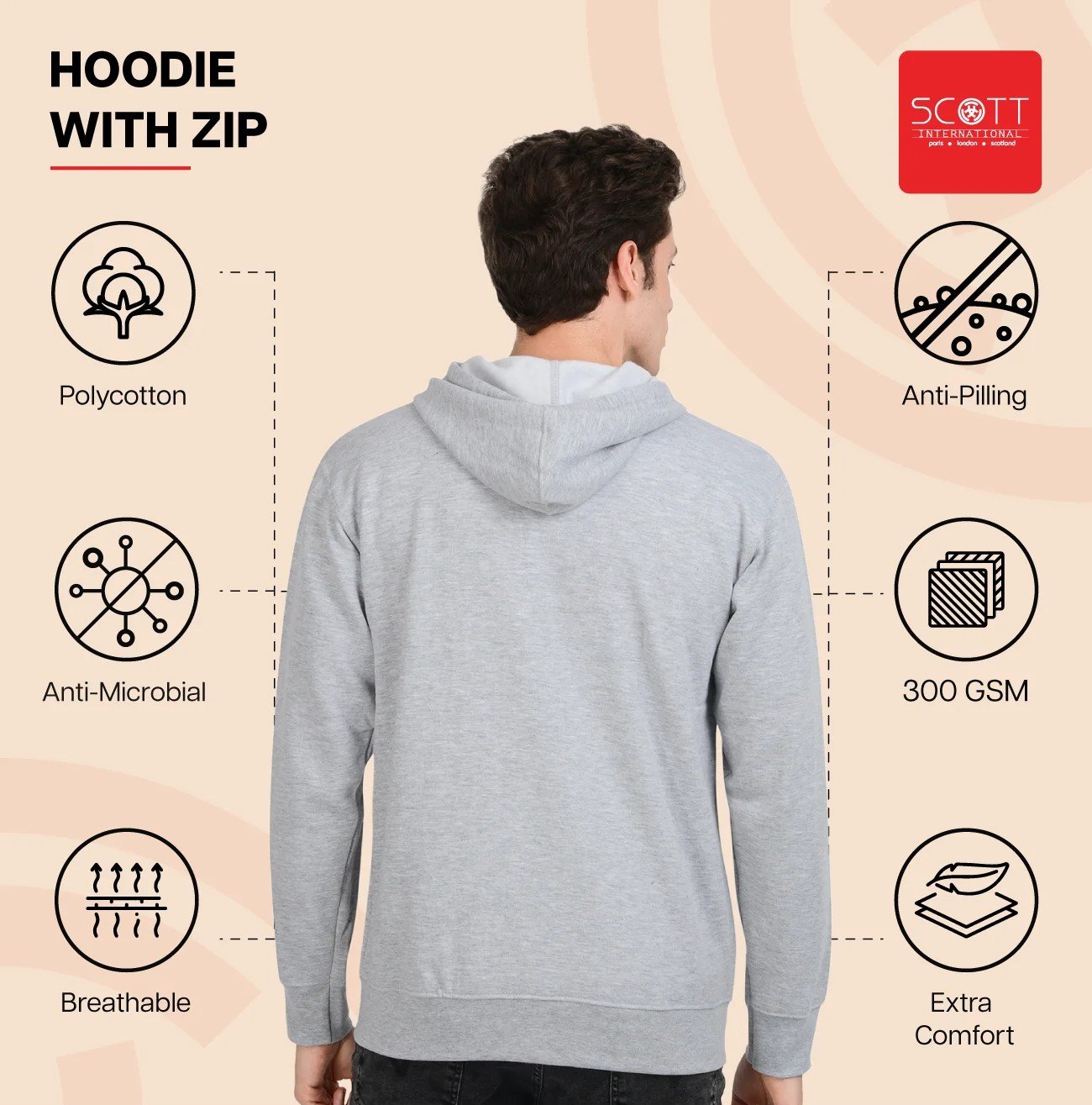Stylish Navy Melange HOODIES WITH ZIP 300 GSM for Top Wear online India