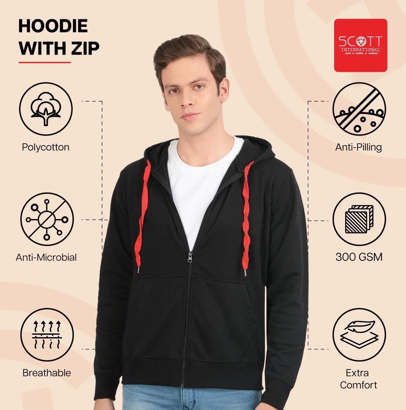 Stylish Navy Melange HOODIES WITH ZIP 300 GSM for Top Wear online India