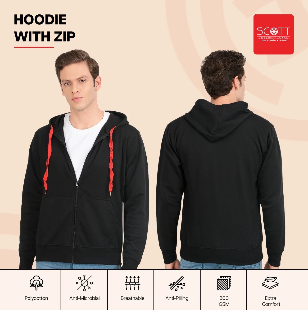 Stylish Navy Melange HOODIES WITH ZIP 300 GSM for Top Wear online India