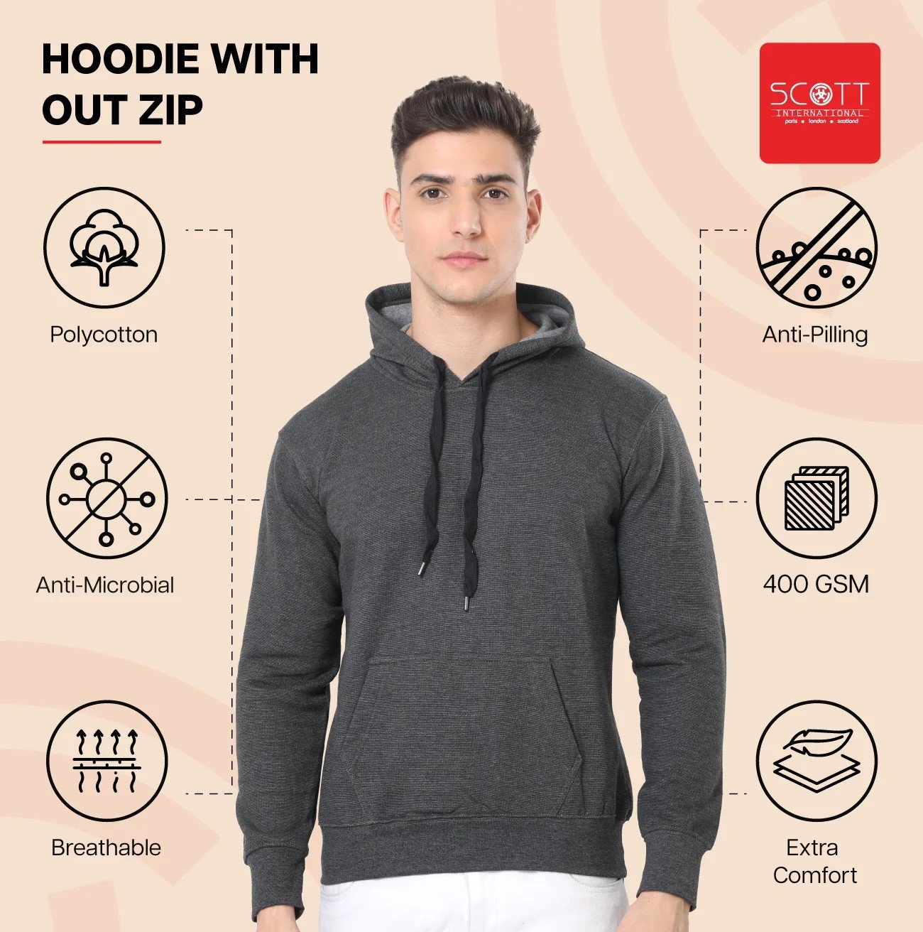 Elegant Charcoal HOODIES WITHOUT ZIP 400GSM