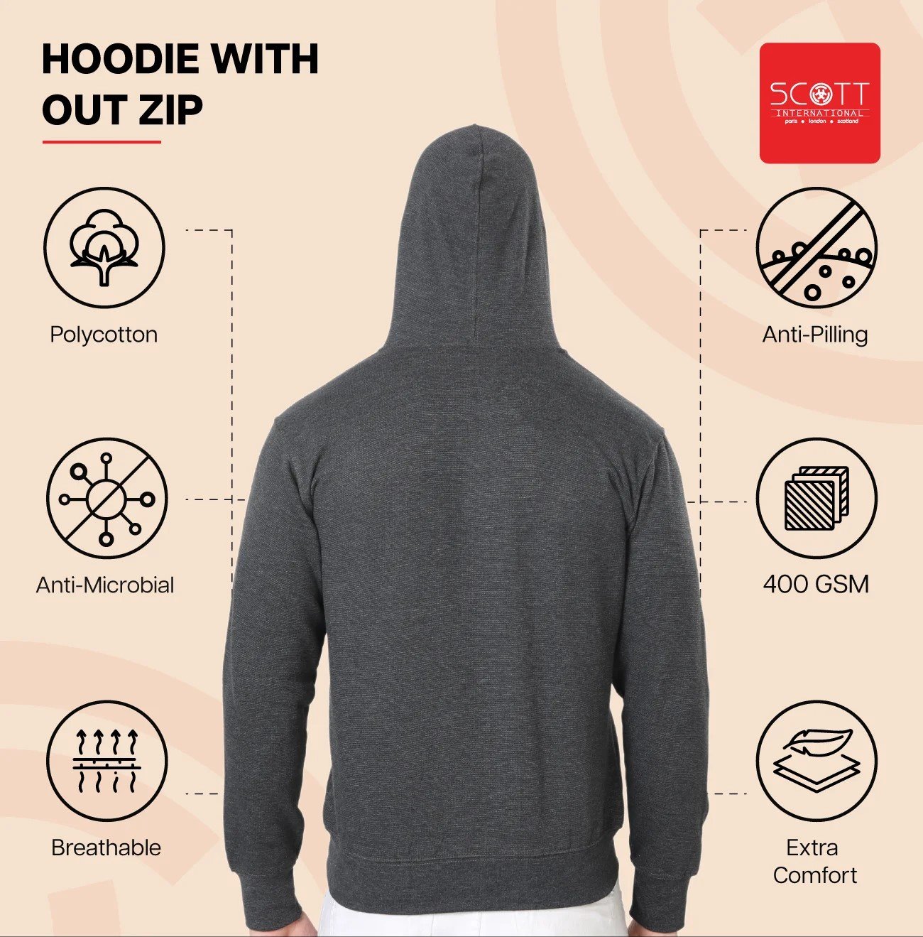 Elegant Charcoal HOODIES WITHOUT ZIP 400GSM for Top Wear online India