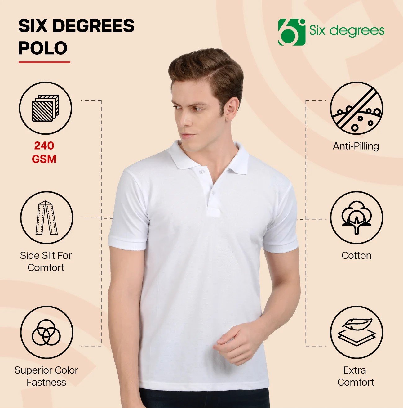 White 6 DEGREES POLO T Shirt