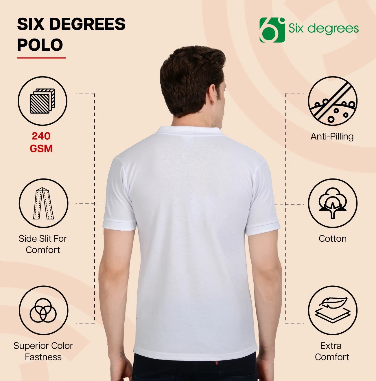White 6 DEGREES POLO T Shirt for Top Wear online India