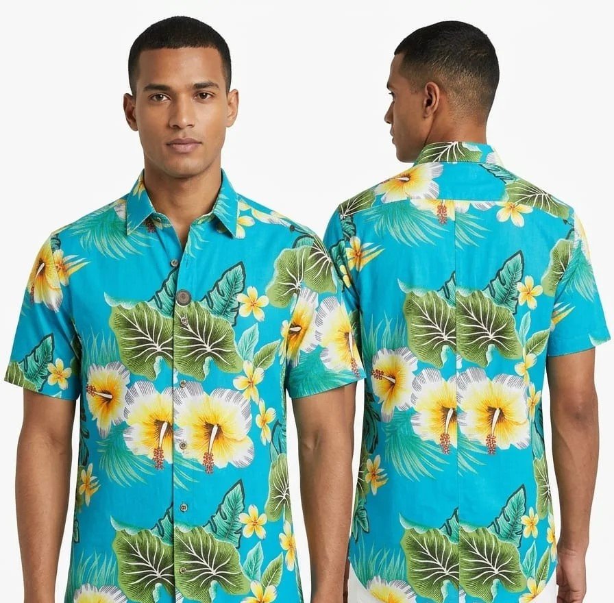 Mens Aqua Blue printed half sleeves rayon shirt for Top Wear online India