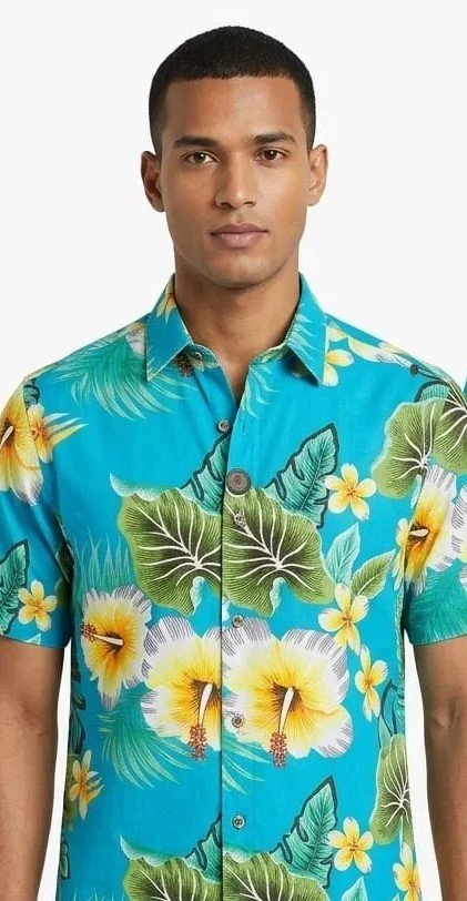Mens Aqua Blue printed half sleeves rayon shirt