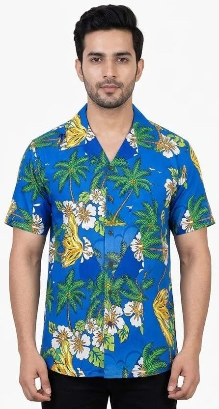 Mens elegant printed half sleeves rayon shirt