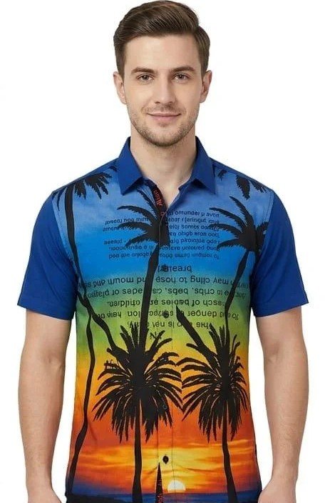 Mens nature printed half sleeves rayon shirt for Top Wear online India