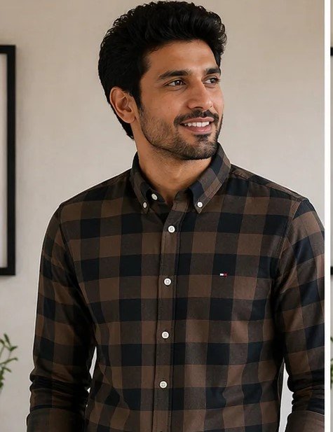 Men’s Premium Cotton Brown Checkered Casual Shirt – Regular Fit for Top Wear online India