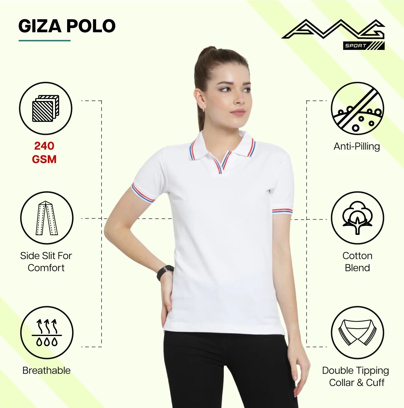 White GIZA POLO T Shirts for Women