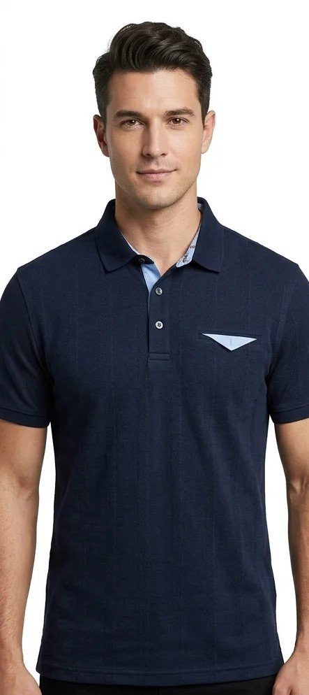 Mens navy blue collar t-shirt