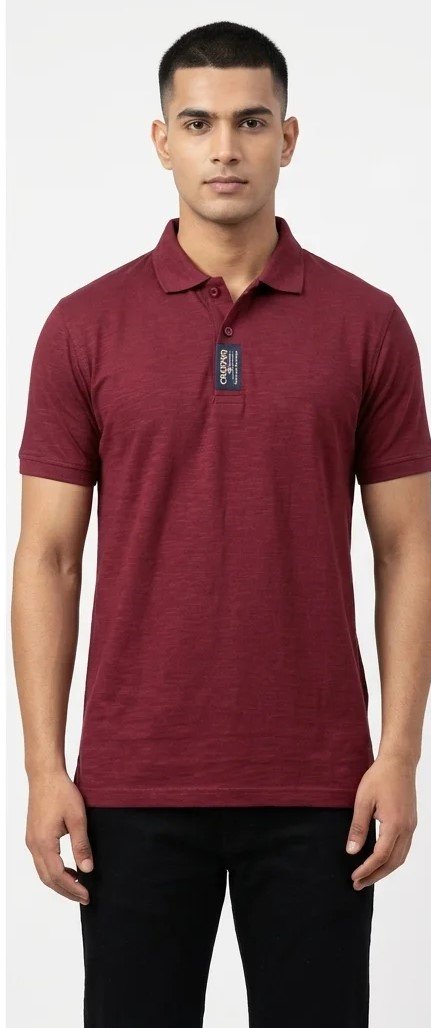 Mens Maroon Collar T-shirt
