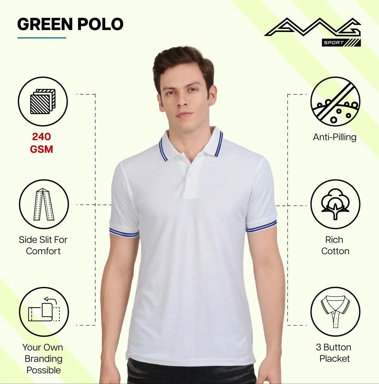 Elegant Green polo White T shirt