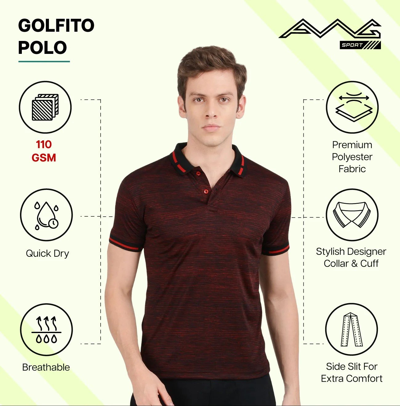 GOLFITO MAROON POLO DRY FIT T-SHIRT