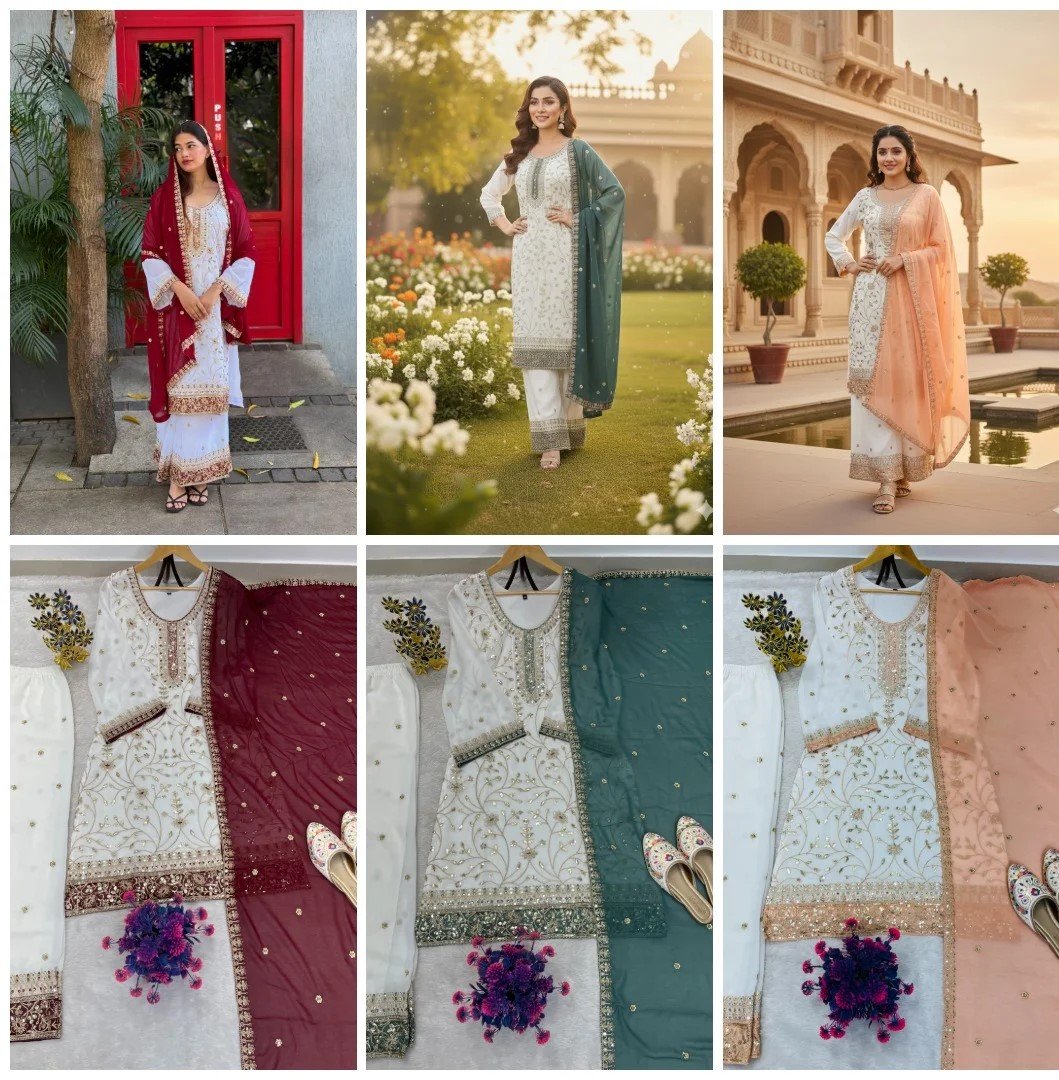 GEORGETTE FABRIC TOP AND PLAZZO WITH DUPATTA SET for Ethnic Wear online India