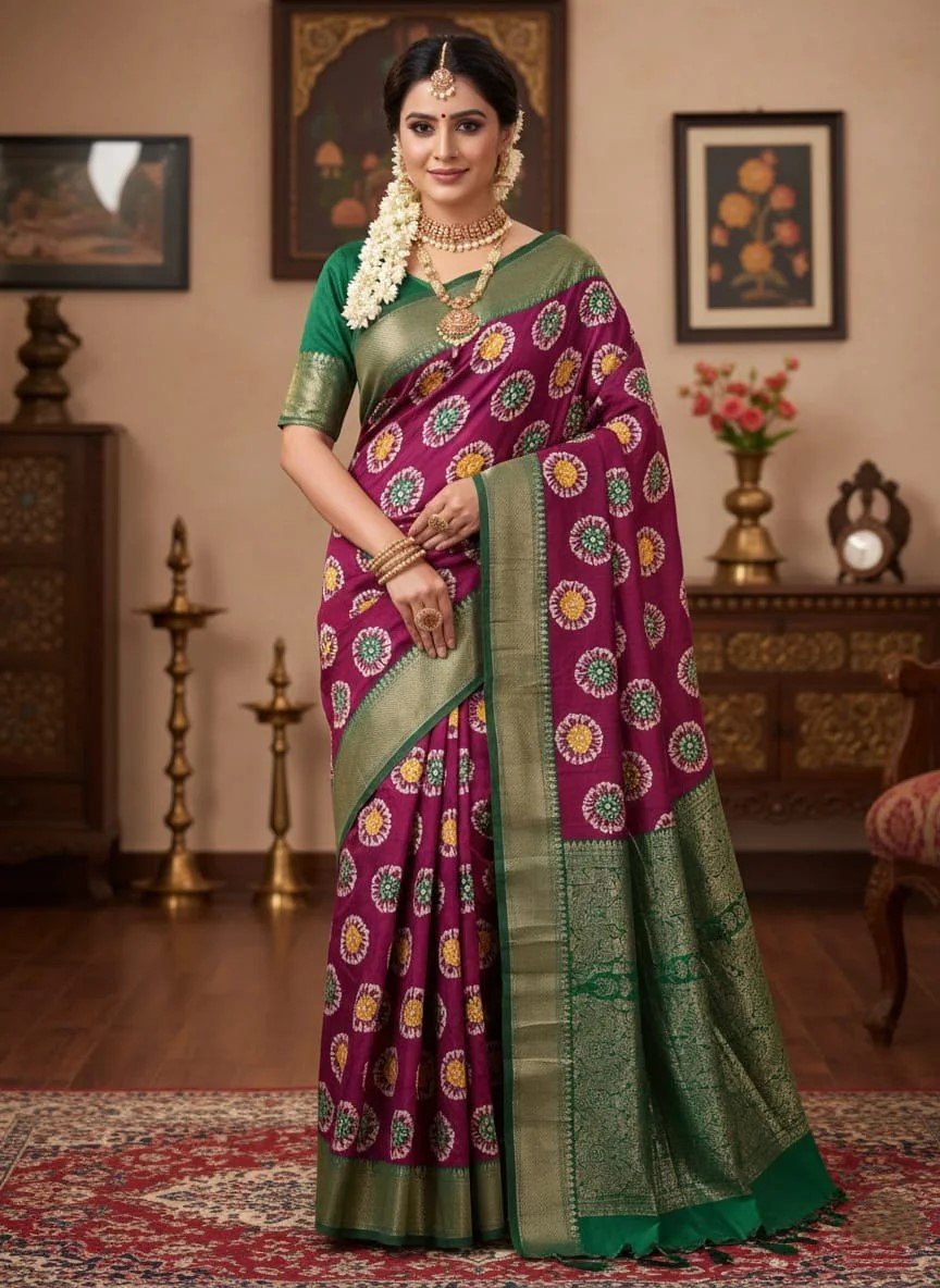 Women Banarasi Silk Saree with Woven Zari Booti