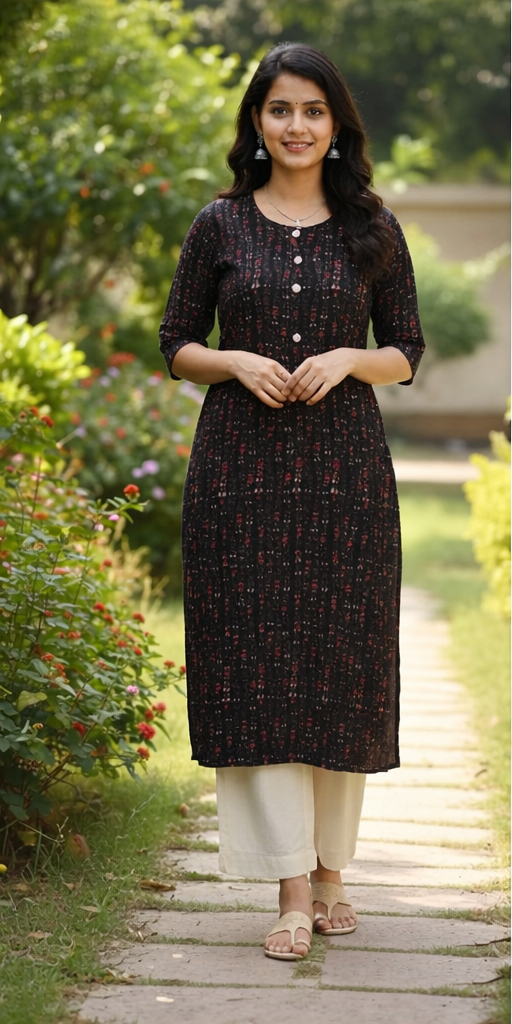 Women Floral Printed Straight Kurti (Green) for Ethnic Wear online India