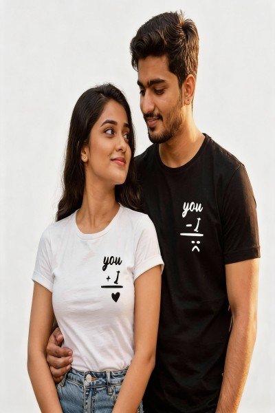 Black And White Couple's T-Shirt Set – You + I = Love