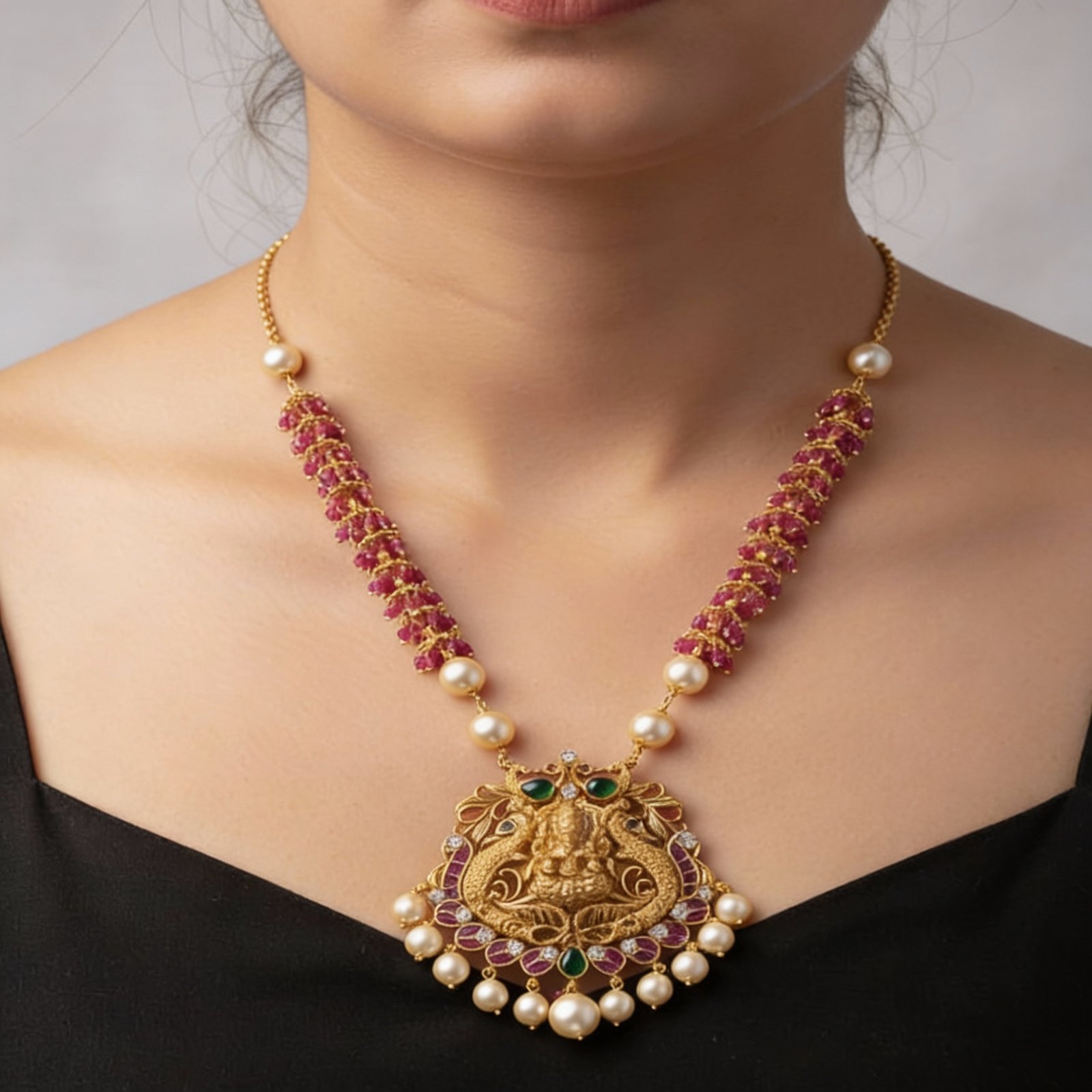 Semi Emerald Stones One Gram Gold Jewellery Locket