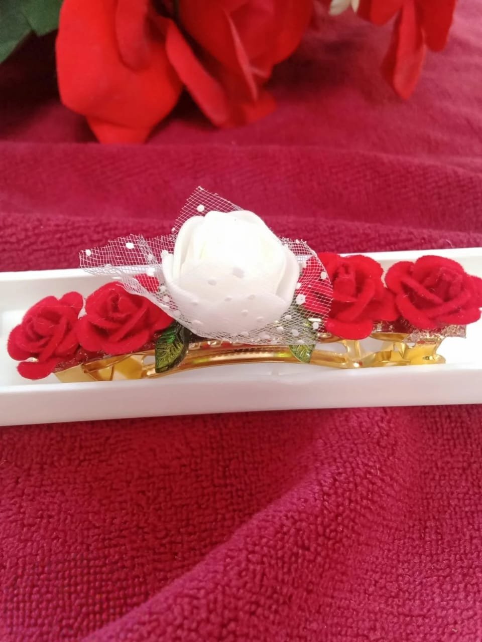 Artificial rose flower hair clip