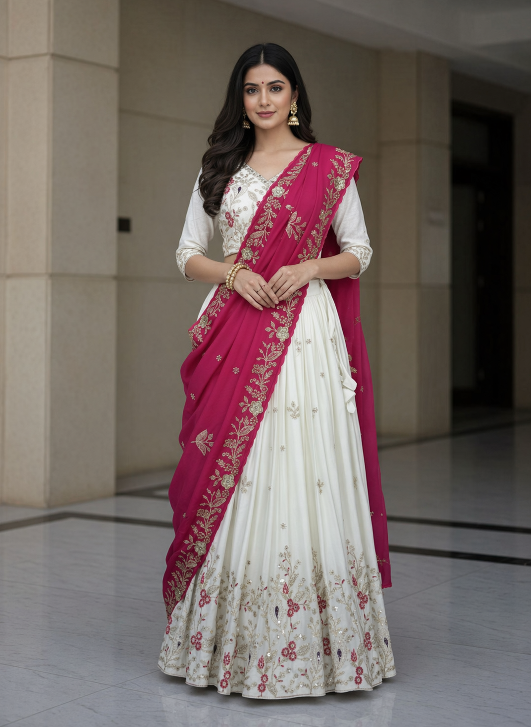 Women’s Elegant Embroidered Anarkali Gown with Dupatta