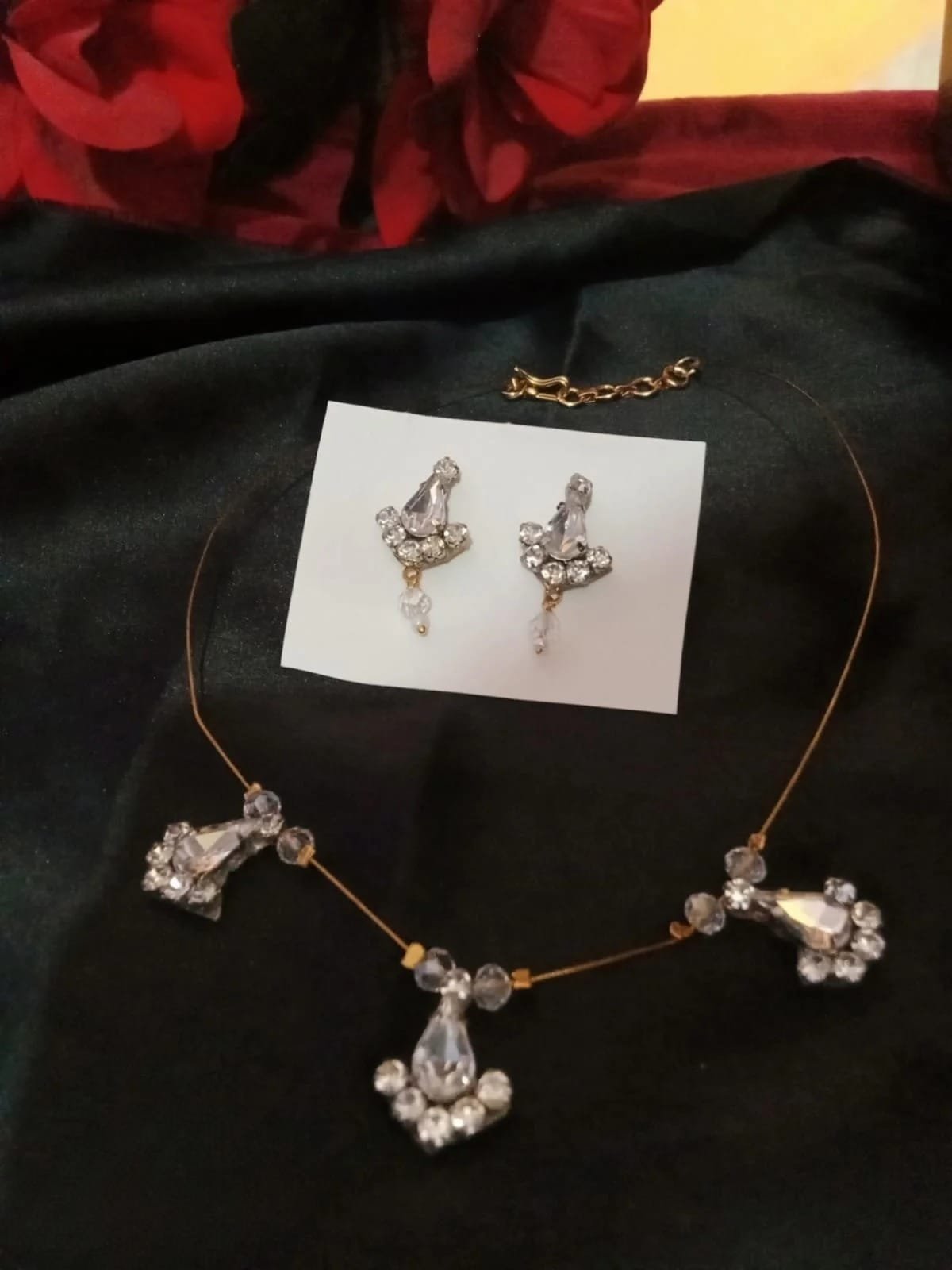 Elegant Invisible Crystal Stone Pendants Chain with Earrings Rings