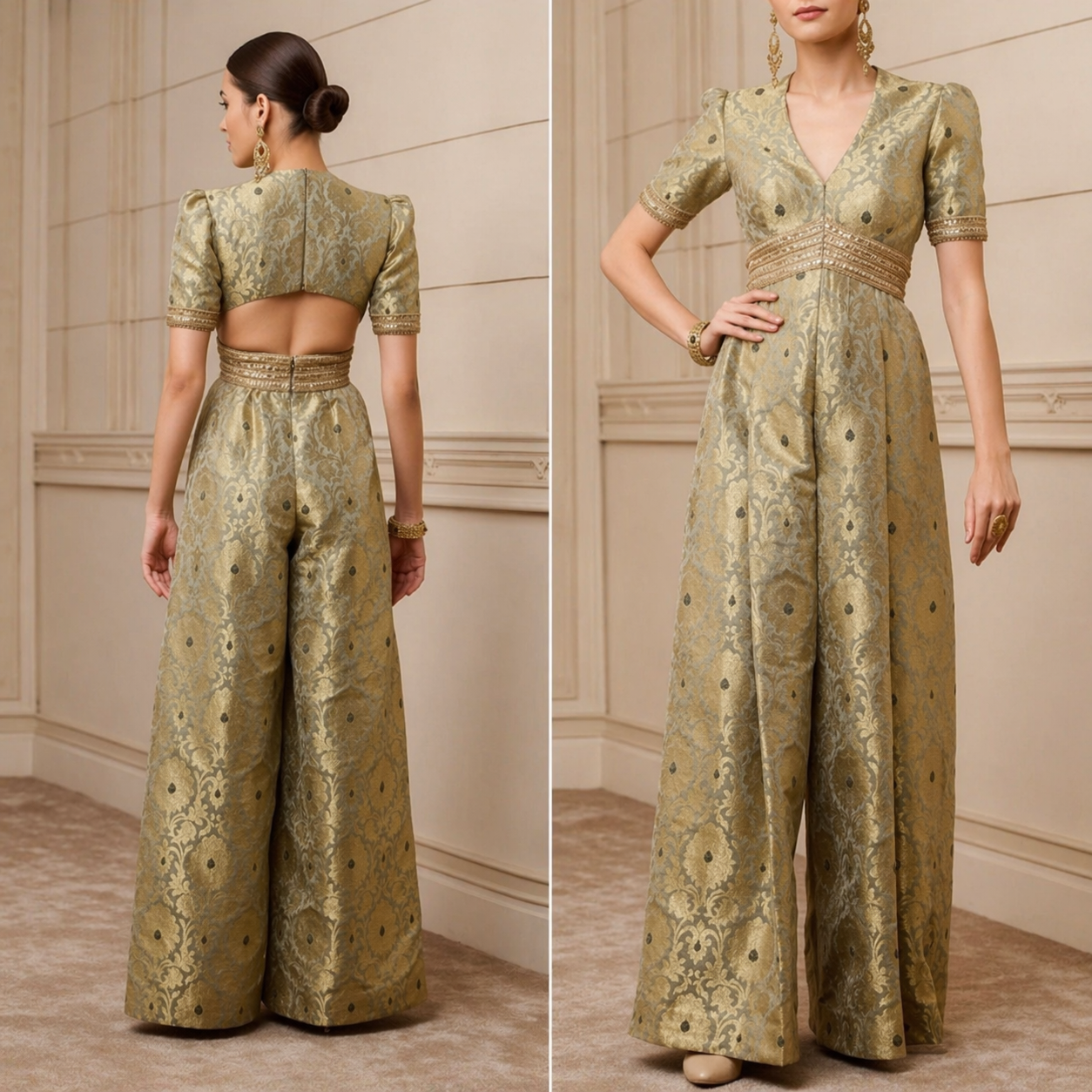 Handwoven Banarasi Brocade Suit Widelegged Party Wear Jumpsuit for Western Wear online India
