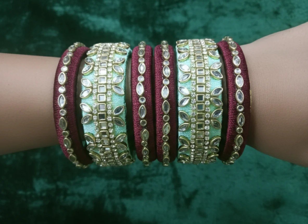 Designer Silk Thread Bangles Set | Bridal Silk Thread Bangles for Jewellery online India